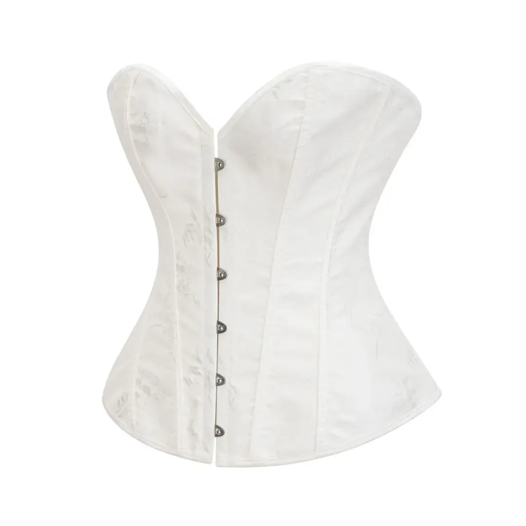 Victorian Floral Jacquard Overbust Corset Front Busk Lace-Up Bustier Top