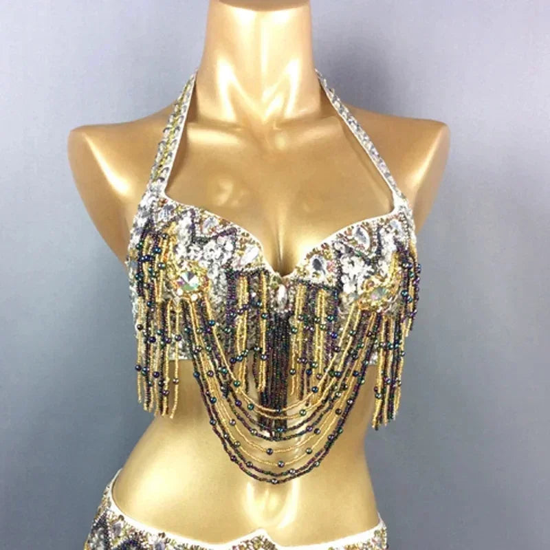 The Stardust Prism Sirena – Deluxe Beaded & Sequined Belly Dance Bra Top