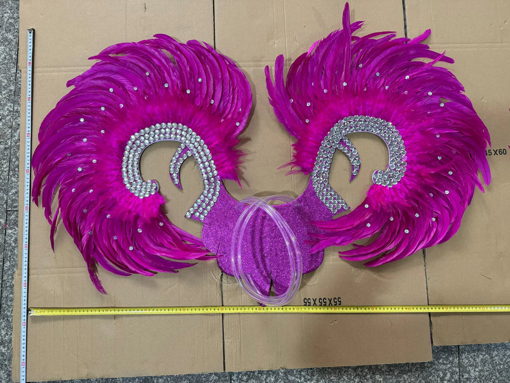 Showgirl Feather Wing Backpiece with Rhinestone Scroll Frames