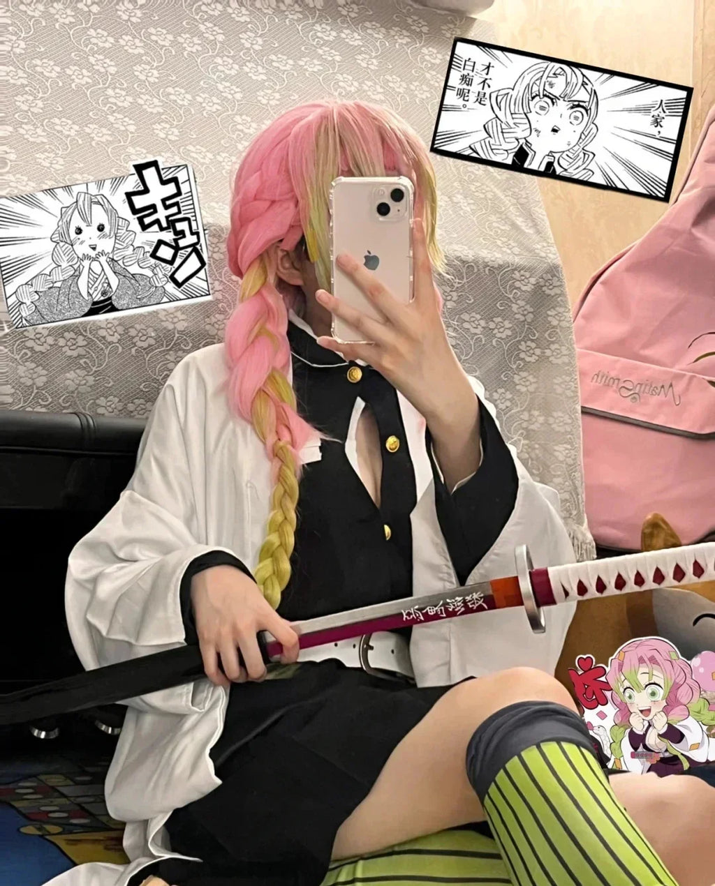 Kanroji Mitsuri Cosplay Costume with Wig & Haori