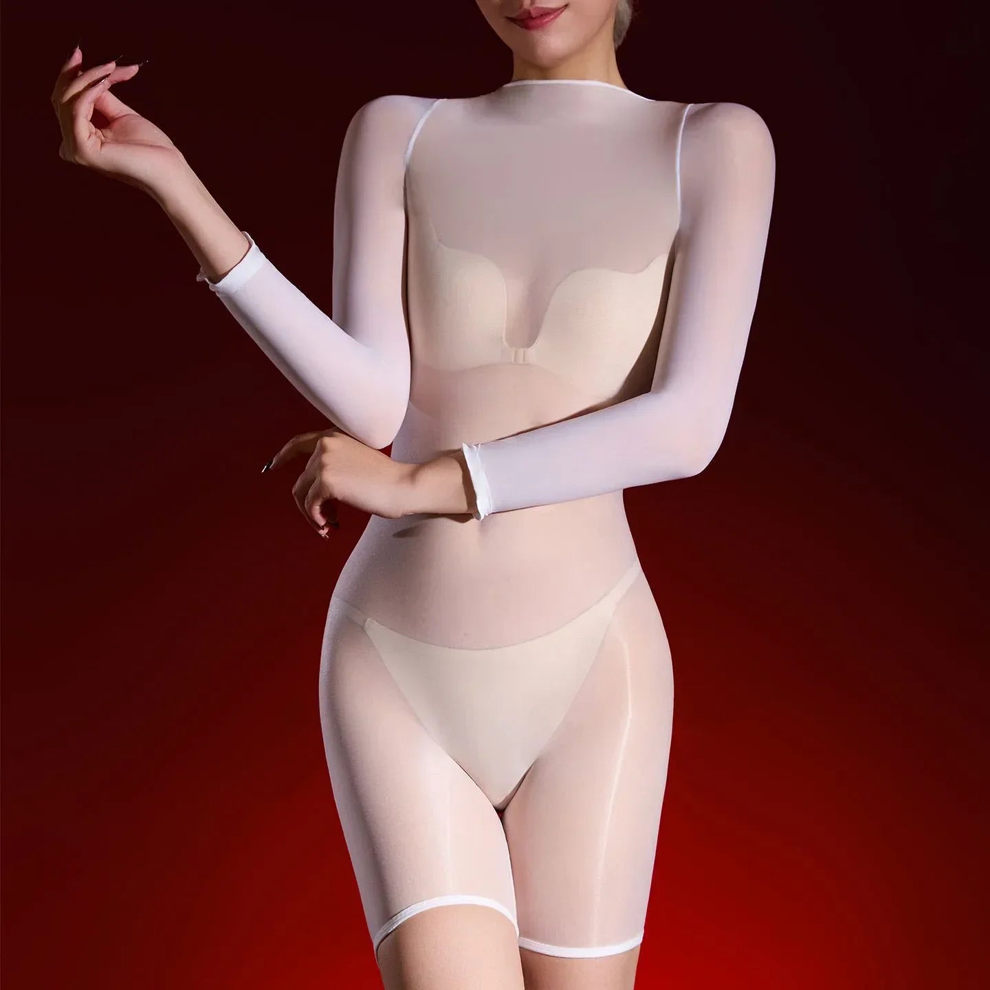 5D 912-Pin Ultrathin Oil Glossy Shaping Bodysuit Sheer Stage Playsuit Leotard