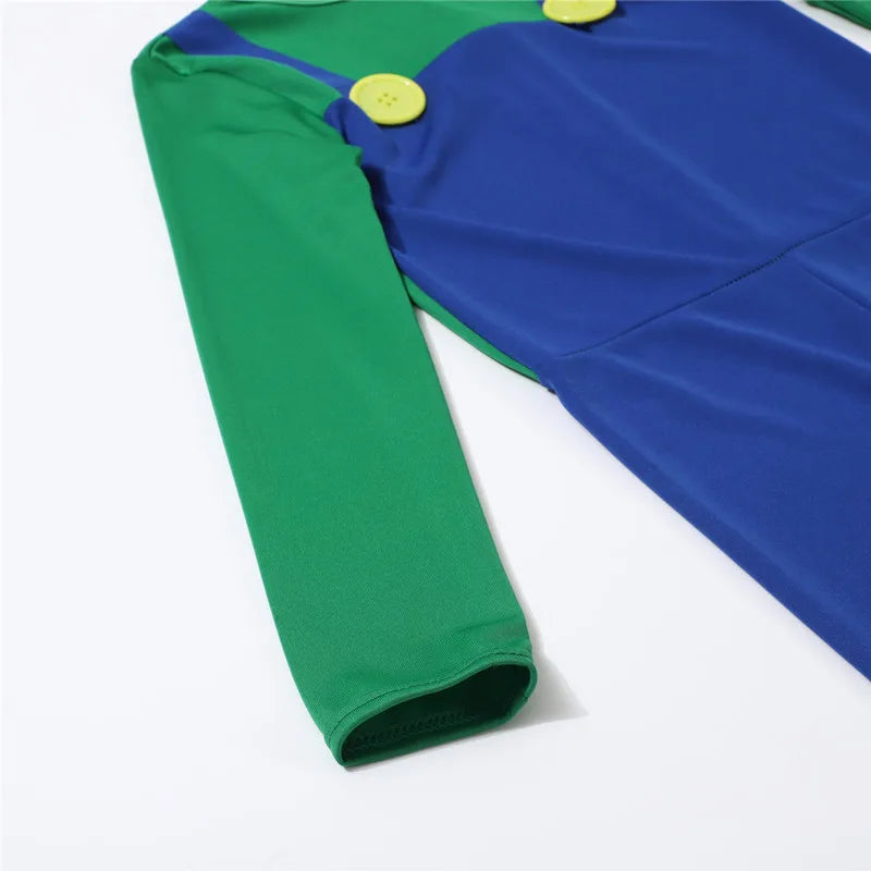 Boy Red & Green Game Jumpsuit Costume with Hat, Beard & Gloves