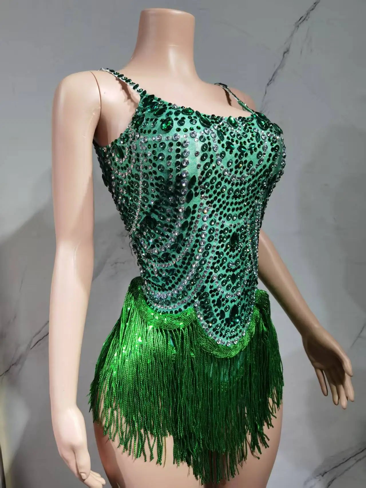 The Stardust Festival Fringe Bodysuit – Luxury Rhinestone Tassel Showgirl Costume