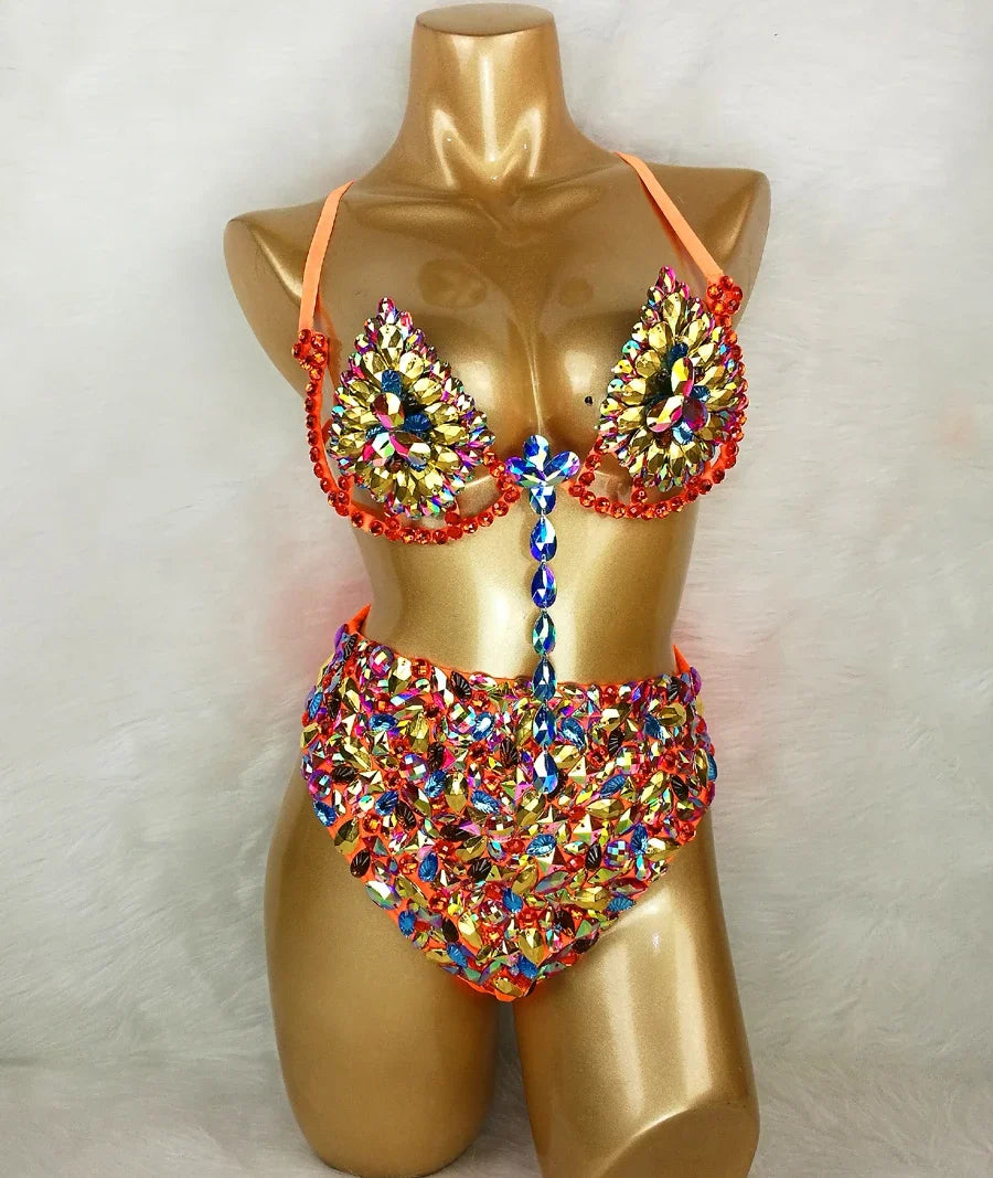 Sparkly Samba Carnival AB Crystal Wire Bra & High-Waisted Panties Costume Set