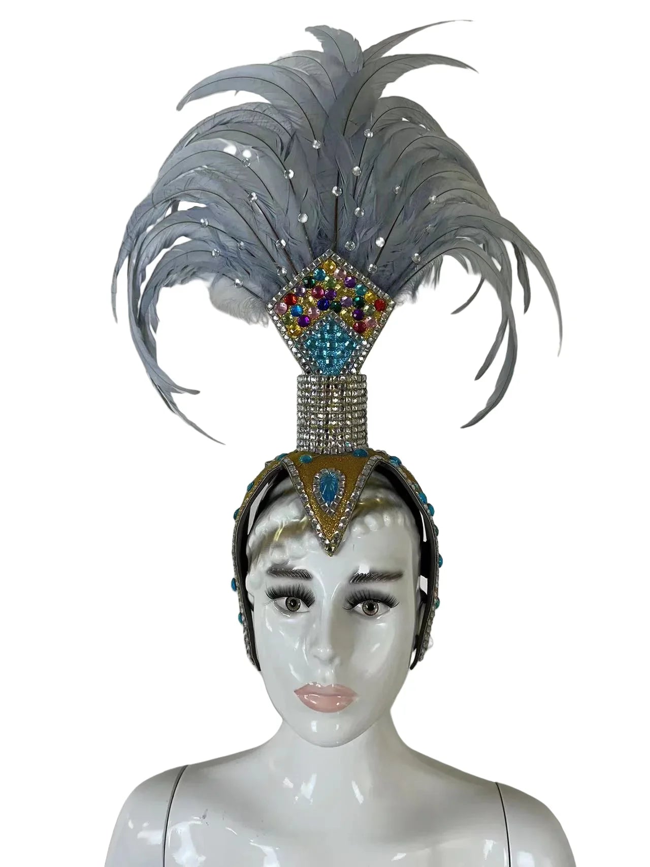 The Stardust Dionysia – Silver & Charcoal Feather Carnival & Masque Ball Headdress