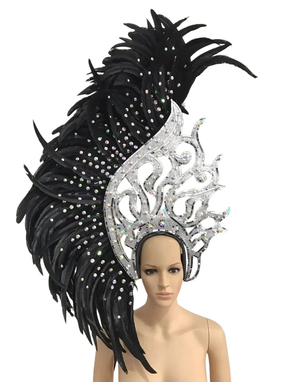 The Stardust Samba Radiance – Elegant Feathered Stage & Carnival Headdress
