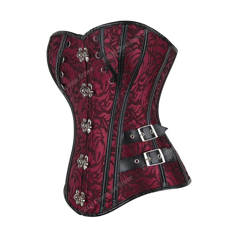 Steampunk Corset Women Plus Size Pirate Corset Top Overbust Halloween Lace Up Costume Gothic Steampunk Corset Metallic Red Brown