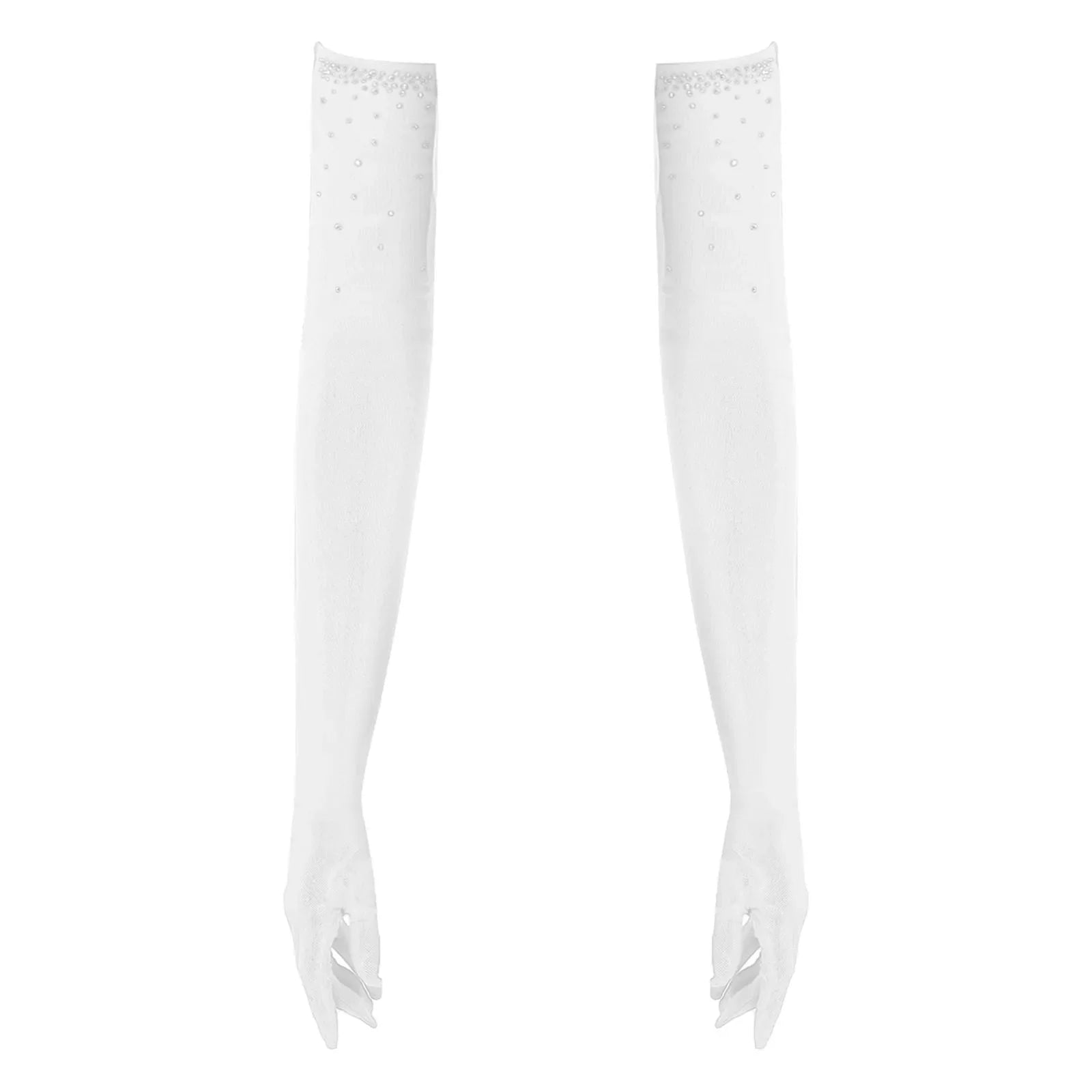 Rhinestone Latin Dance Dress, Mesh Tiered Tassel Bodysuit & Long Gloves Set