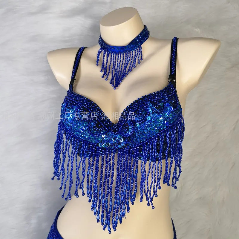 The Stardust Cabaret 2-Piece Ensemble – Luxury Sequin Fringe Bra & Belt Set