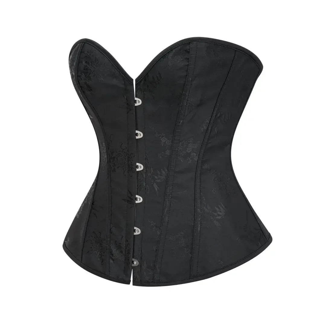 Victorian Floral Jacquard Overbust Corset Front Busk Lace-Up Bustier Top