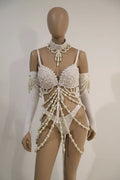 The Stardust Chandelier Pearl Bodysuit – Luxury Rhinestone Illusion Showgirl Costume