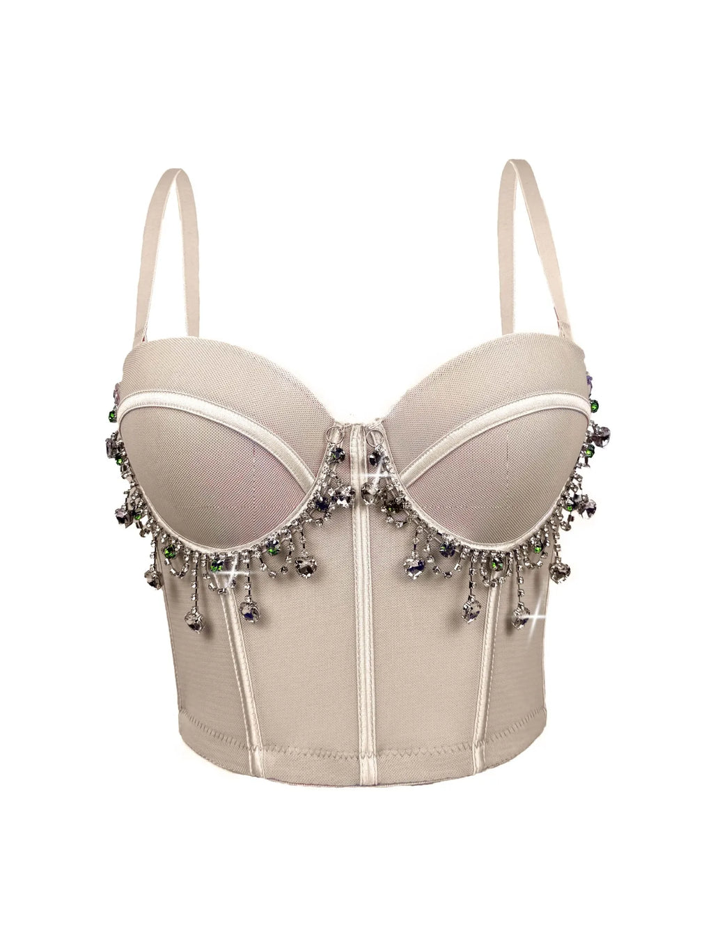 Mesh Bustier Corset Crop Top Diamond Embroidery Tassel Evening Party Bralette