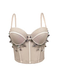 Mesh Bustier Corset Crop Top Diamond Embroidery Tassel Evening Party Bralette