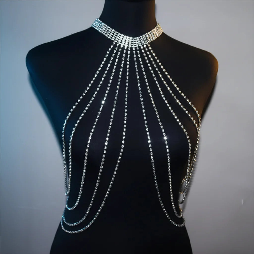Dazzling Crystal Neck-to-Waist Chest Chain & Lumbar Body Jewelry