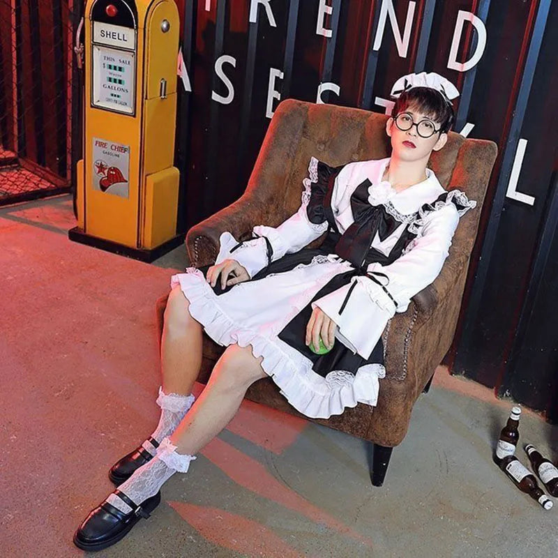 Women Maid Lolita Cosplay Costume – Black & White Apron Dress