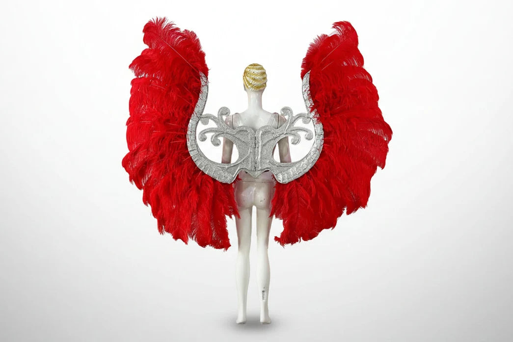 Two-Layer Feather Backpiece with Matching Rhinestone Headdress