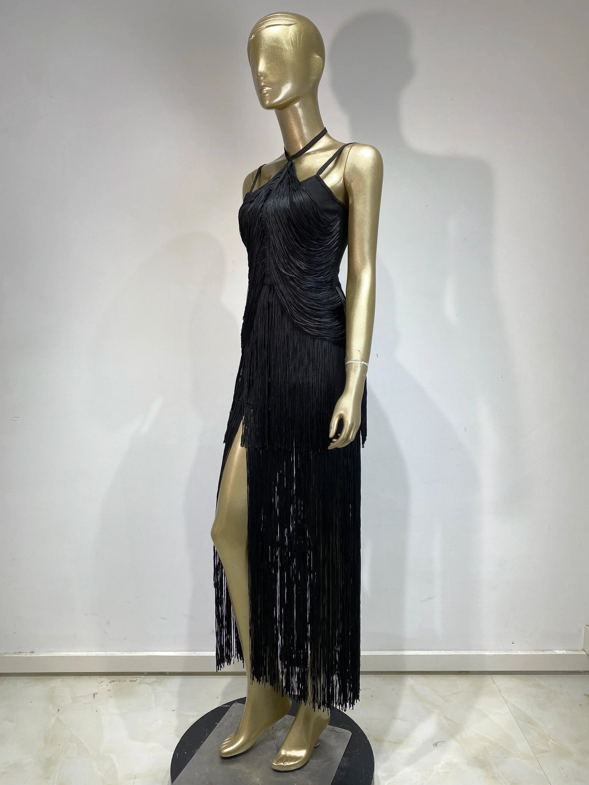Double-Layer Fringe Bandage Ankle-Length Evening Gown & Gala Dress
