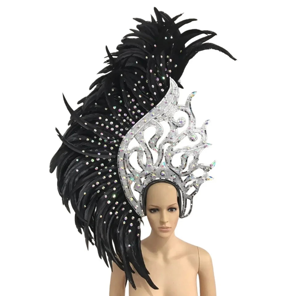 The Stardust Samba Radiance – Elegant Feathered Stage & Carnival Headdress