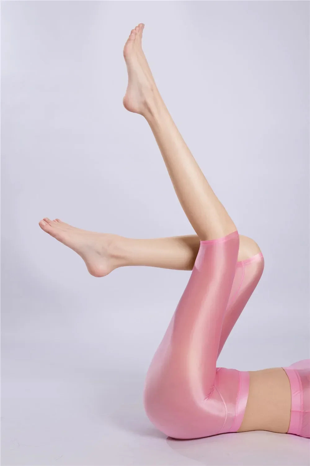 Women's Oil Glossy Sheer High-Waist Shaping Shorts Satin Smooth Leggings