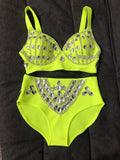 Rhinestone Bikini Bra & High-Waist Shorts 2-Piece Performance Costume Set