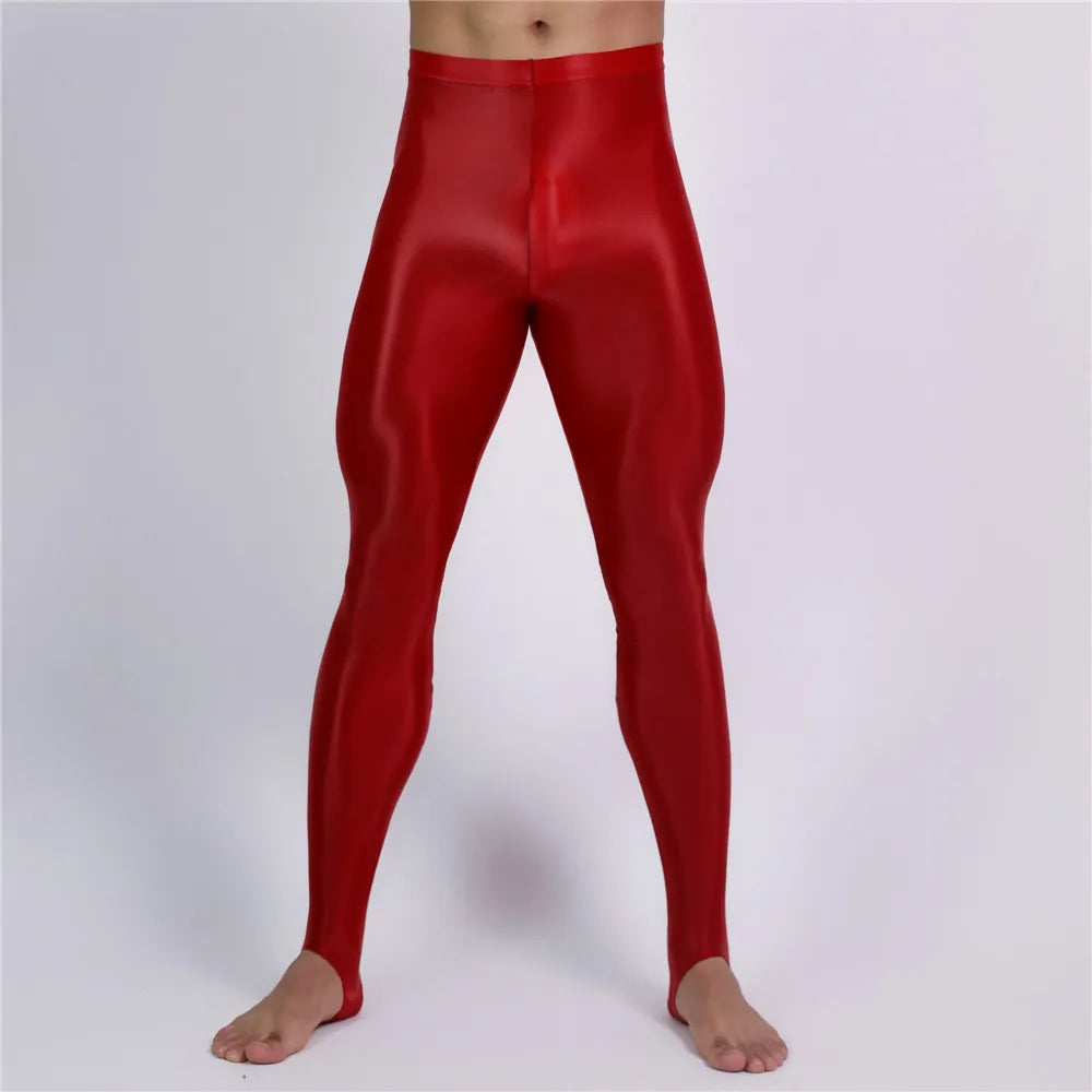 Men's Oil Glossy Sheer High-Stretch Pencil Pants Satin Smooth Leggings
