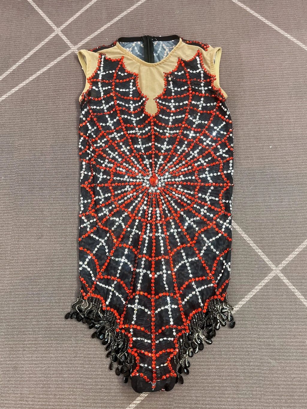 Spiderweb Rhinestone High-Cut Stage Bodysuit Halloween Dance Performance Leotard