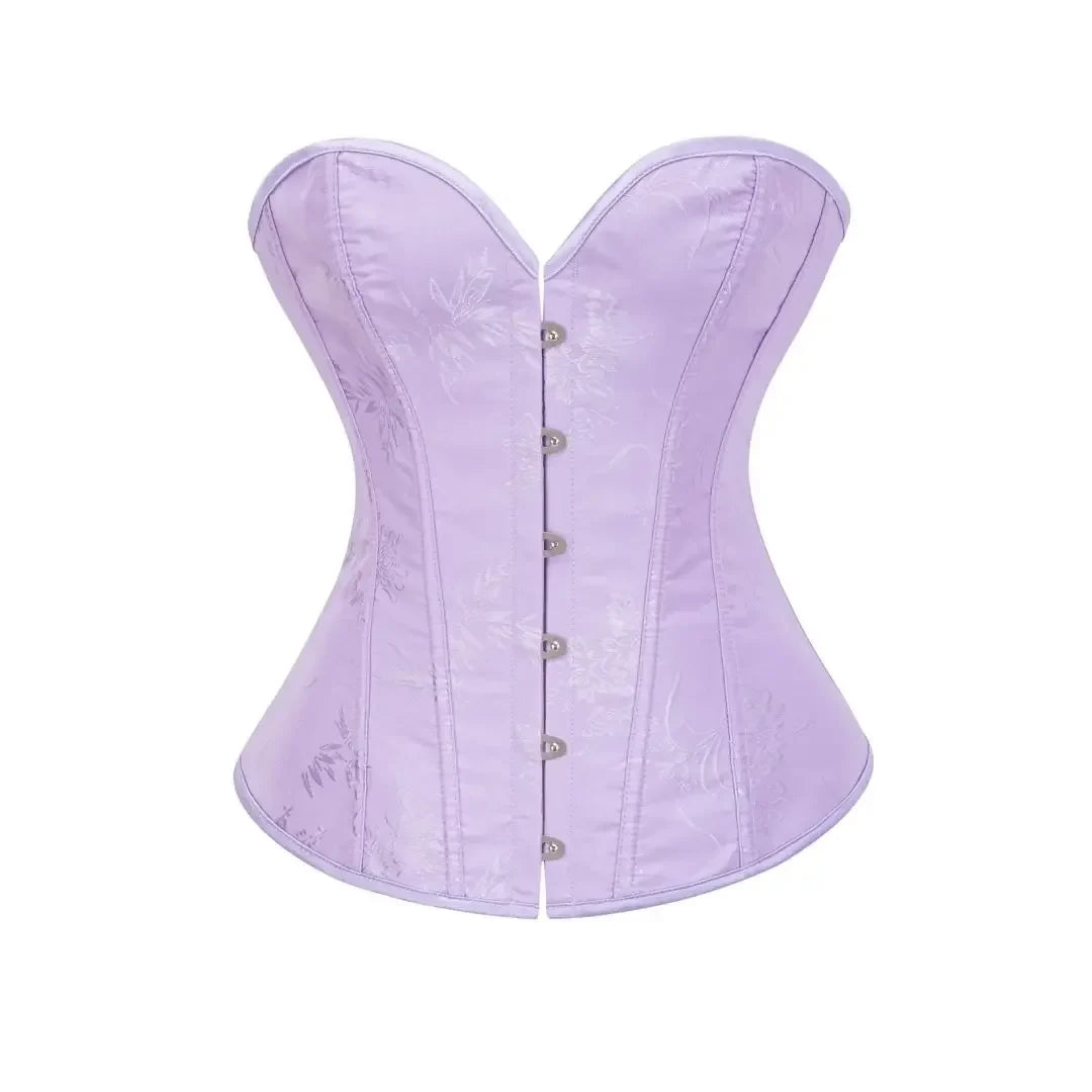 Victorian Floral Jacquard Overbust Corset Front Busk Lace-Up Bustier Top