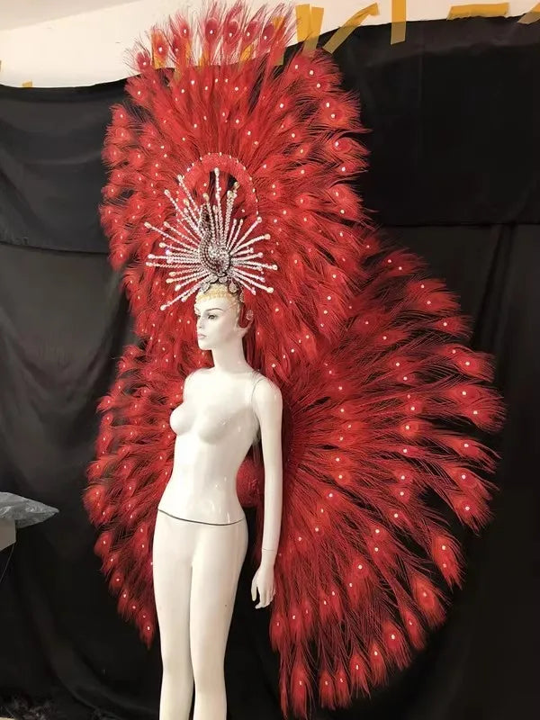 Showgirl Feather Backpiece and Rhinestone Headdress Set