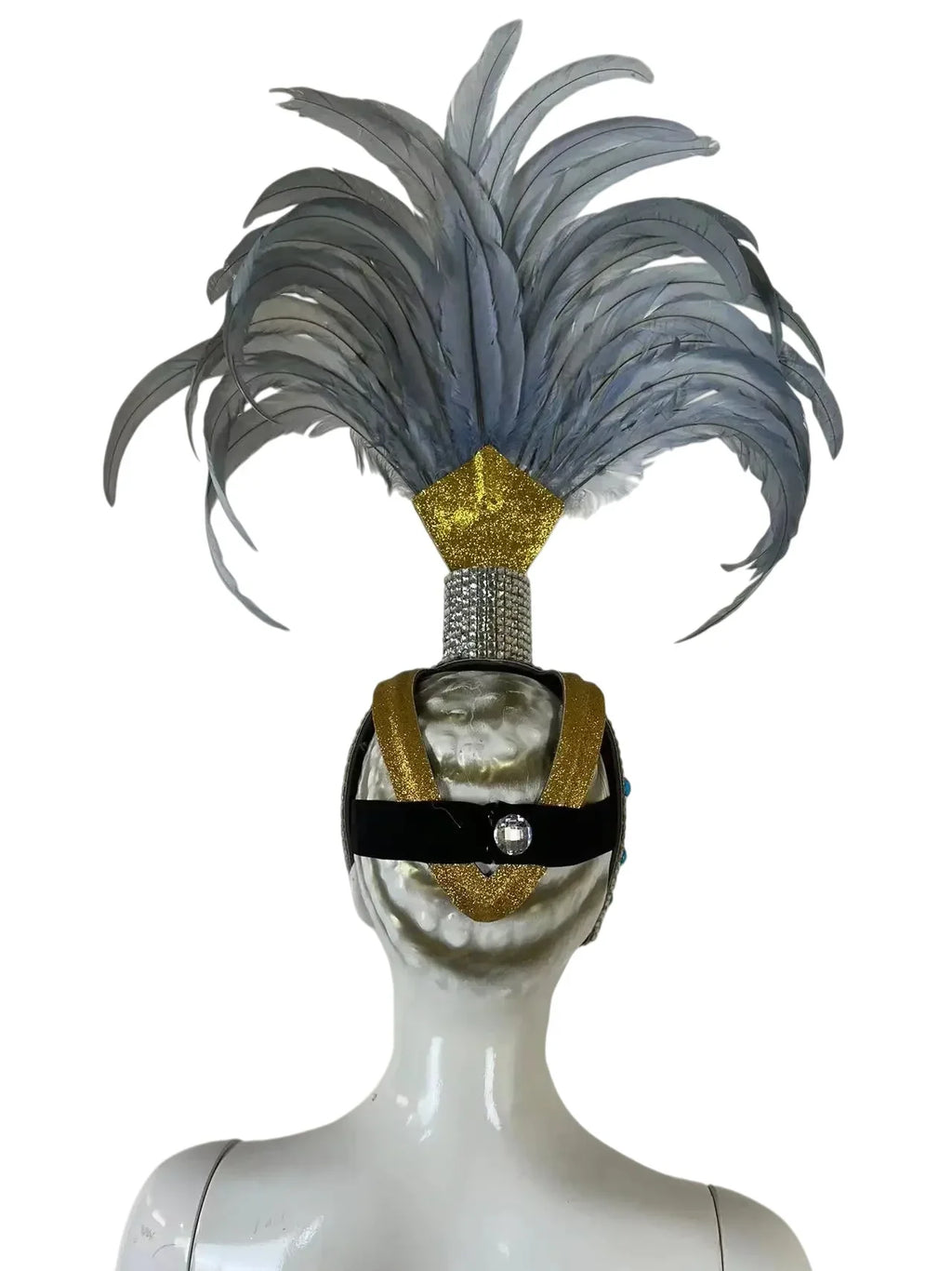 The Stardust Dionysia – Silver & Charcoal Feather Carnival & Masque Ball Headdress