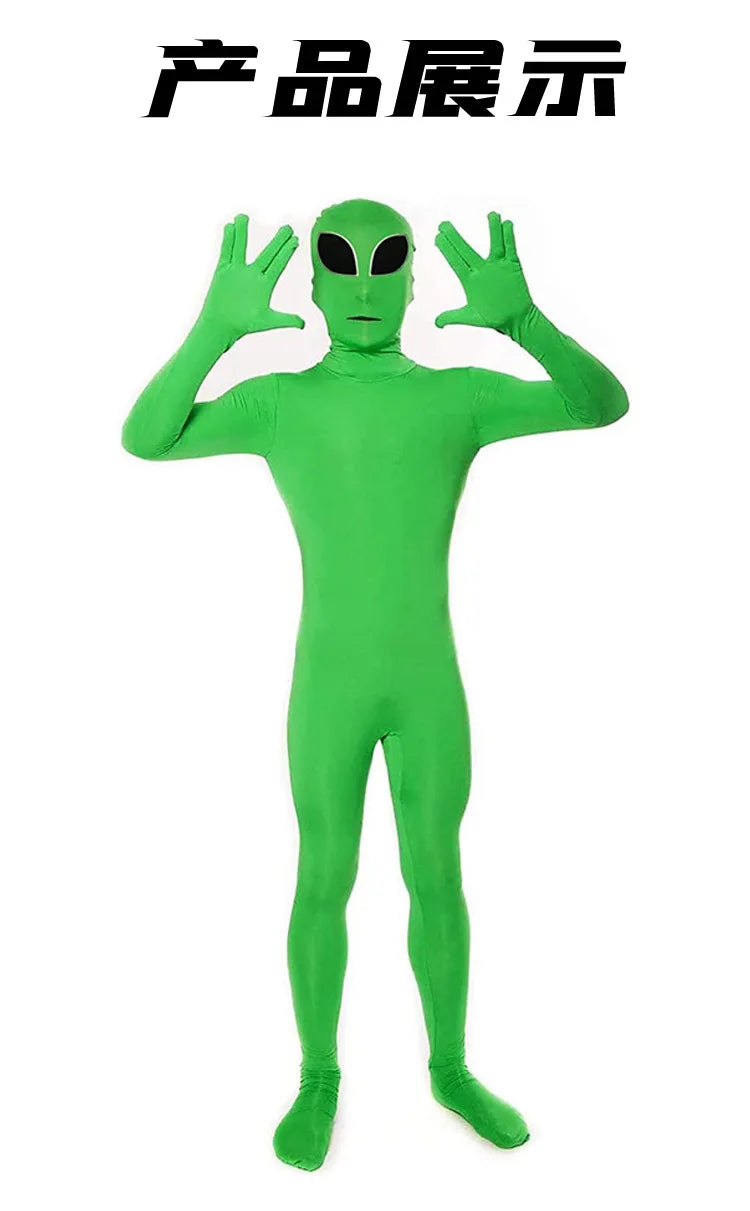 Alien Cosplay Costume – Green Zentai Jumpsuit for Kids & Adults