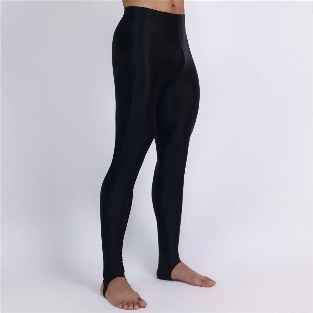 Men's Oil Glossy Sheer High-Stretch Pencil Pants Satin Smooth Leggings