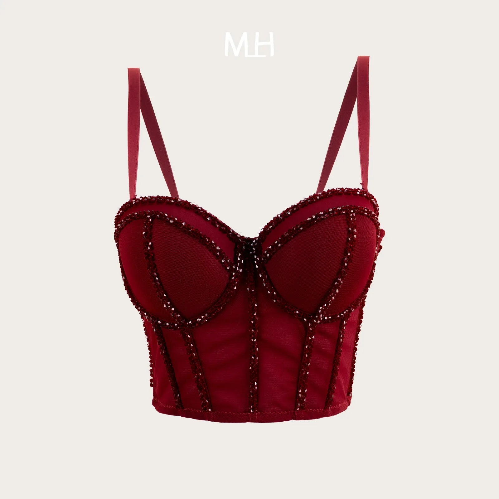 Pearl Beaded Bustier Corset Crop Top Push-Up Evening Party Camisole