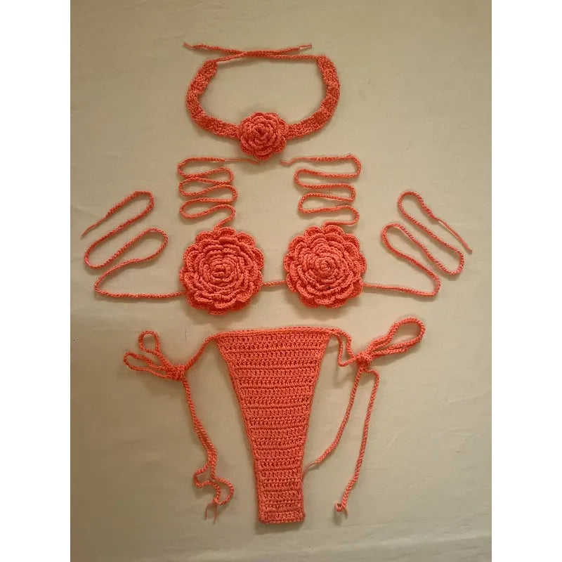 The Stardust Blossom Crochet Bikini – Retro Floral Pin-Up Swim Set