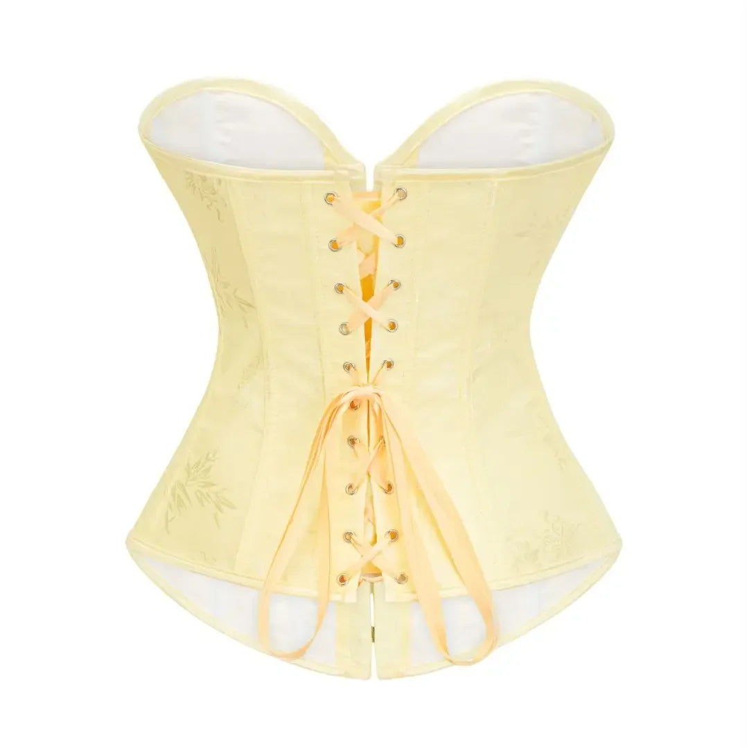 Victorian Floral Jacquard Overbust Corset Front Busk Lace-Up Bustier Top