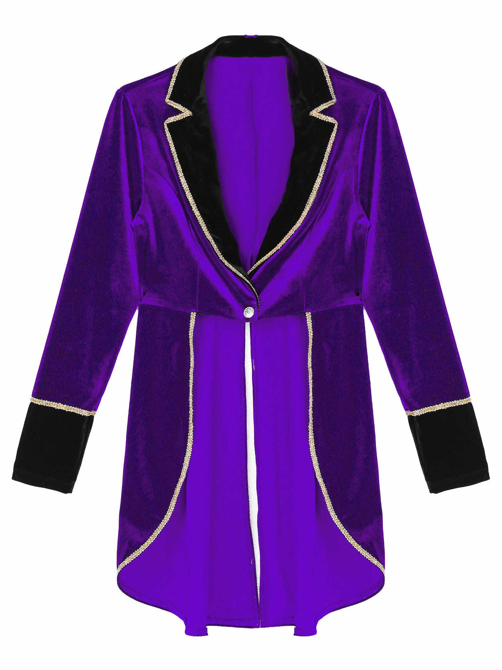 Velvet Circus Ringmaster Gold-Trimmed Swallow-Tail Blazer Coat