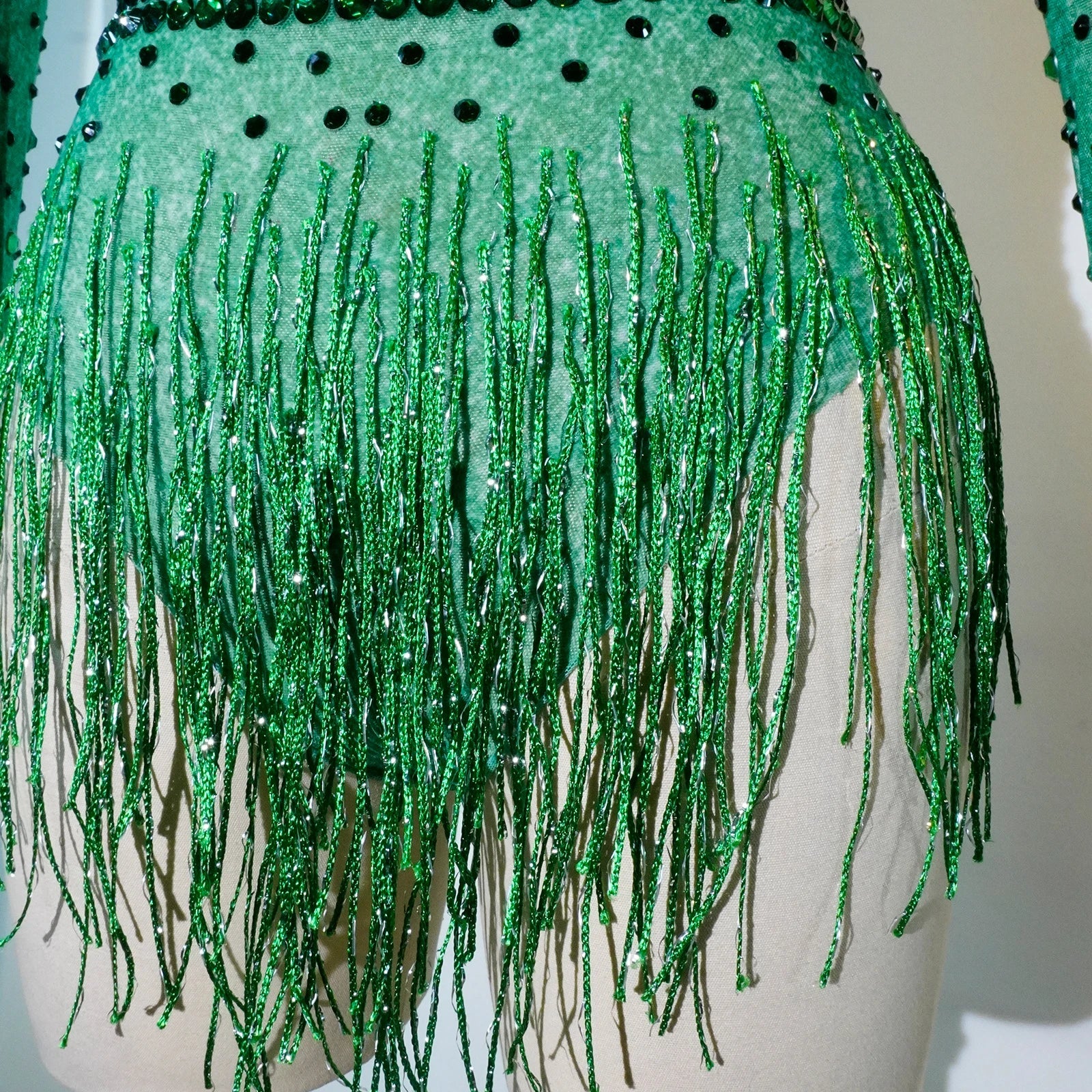 Rhinestone Tassel Mesh Performance Bodysuit