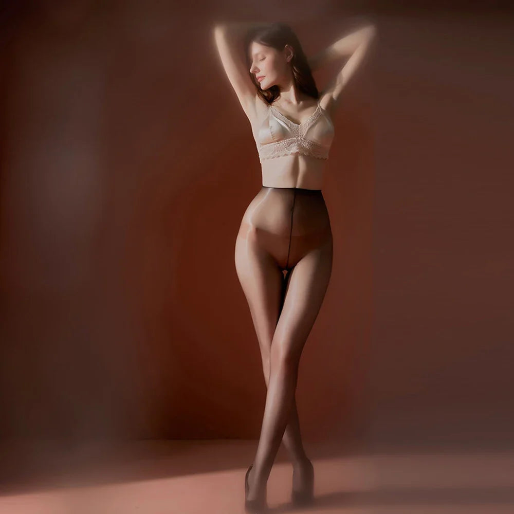 Men's Oil Glossy Sheer High-Stretch Pantyhose Tights Satin Smooth Hosiery