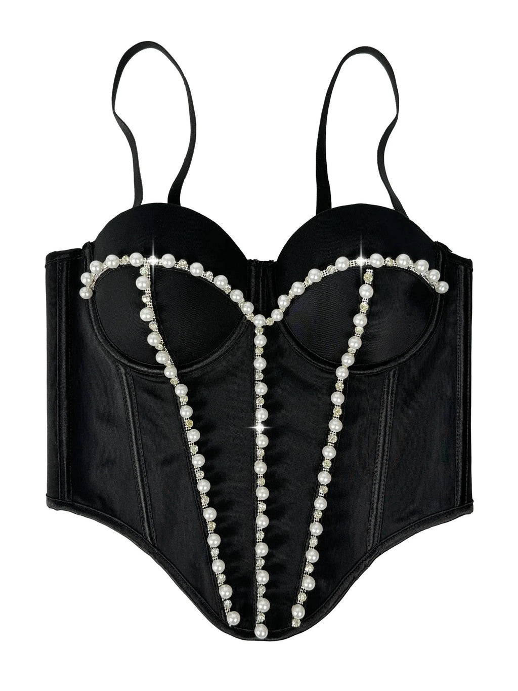 Pearl Embroidered Bustier Corset Crop Top High Street Evening Bralette