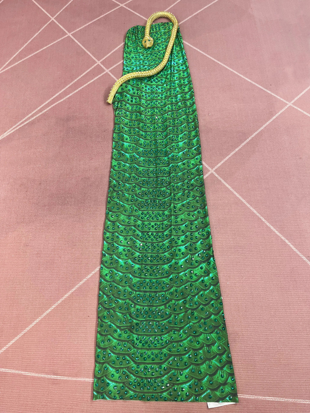 Emerald Snake Rhinestone Illusion Strapless Gown Sculpted Serpent Floor-Length Evening Dress