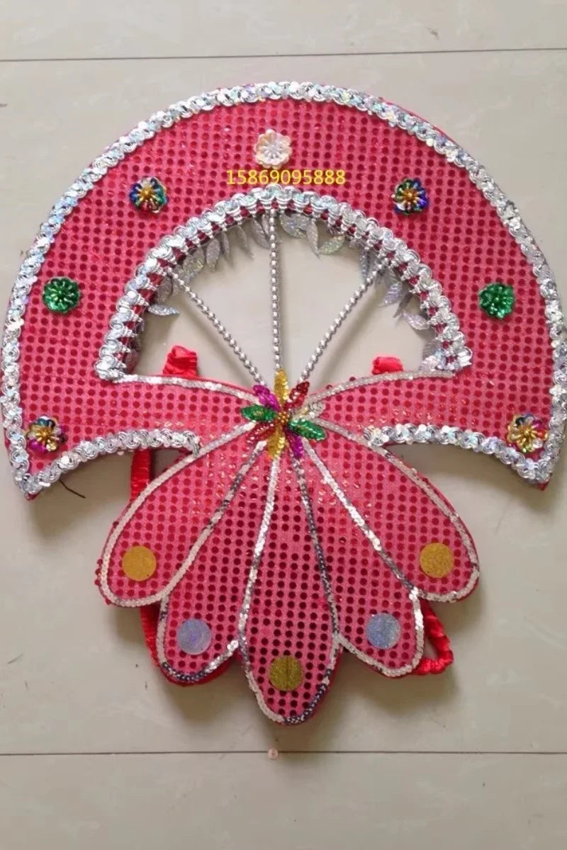 Sequined Butterfly-Style Costume Backpiece with Draped Chain