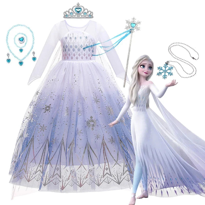 Girls Elsa Frozen Snow Queen Mesh Princess Dress Costume