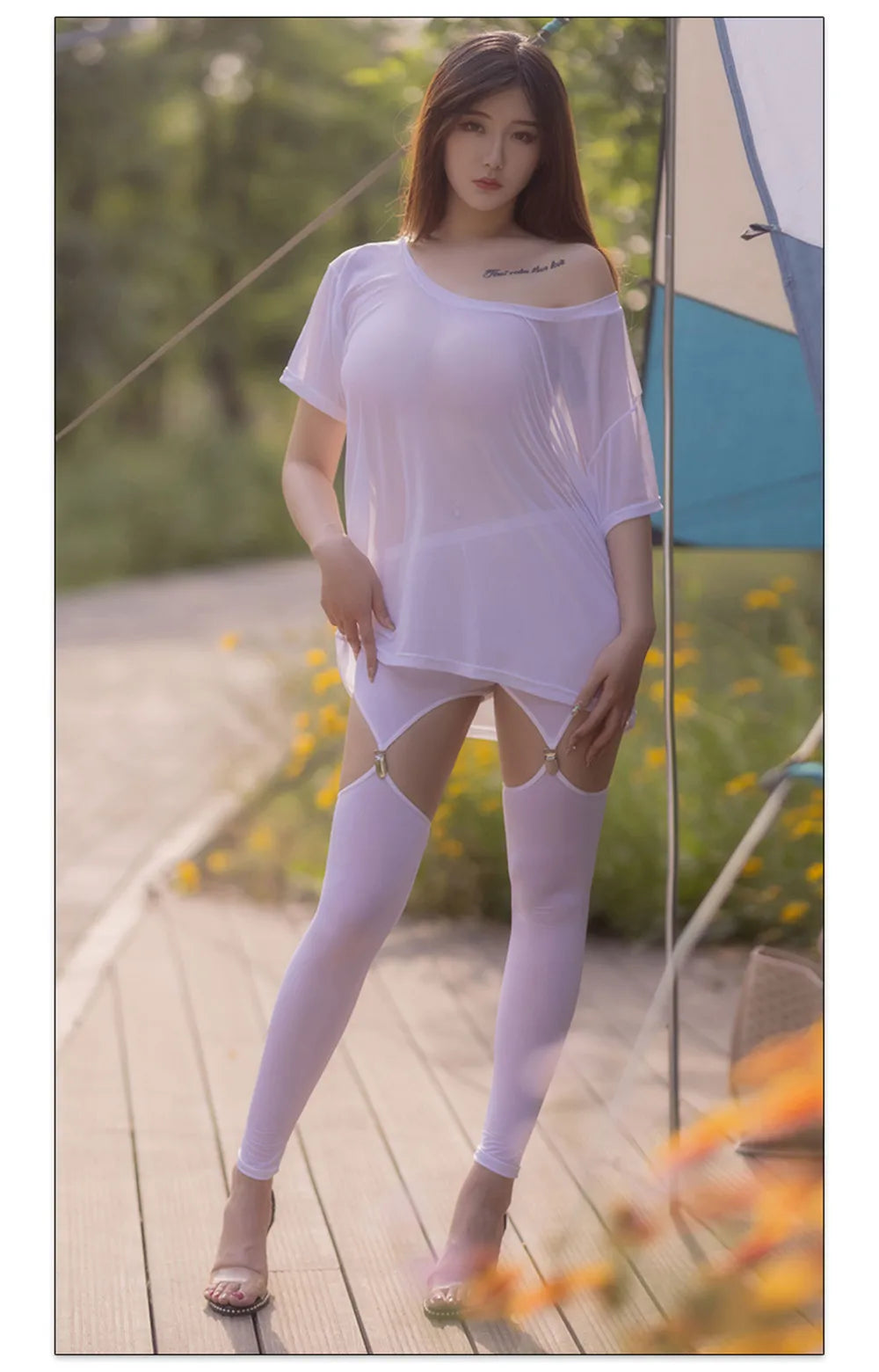 Hollow Out Buckle Shaper Oil Shiny Leggings Garter Belt Pencil Pants
