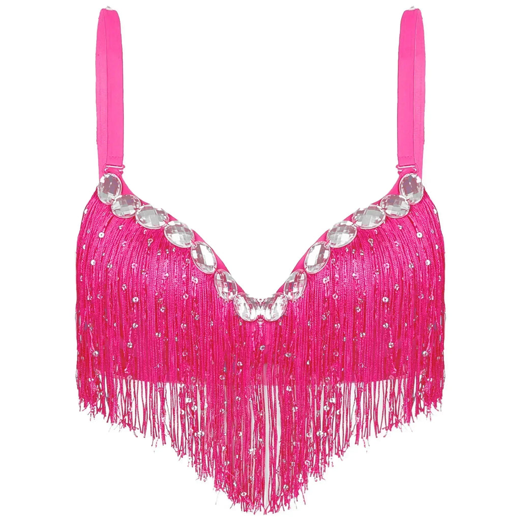 The Stardust Oasis Sirena – Sequined Tassel & Rhinestone Push-Up Belly Dance Bra Top