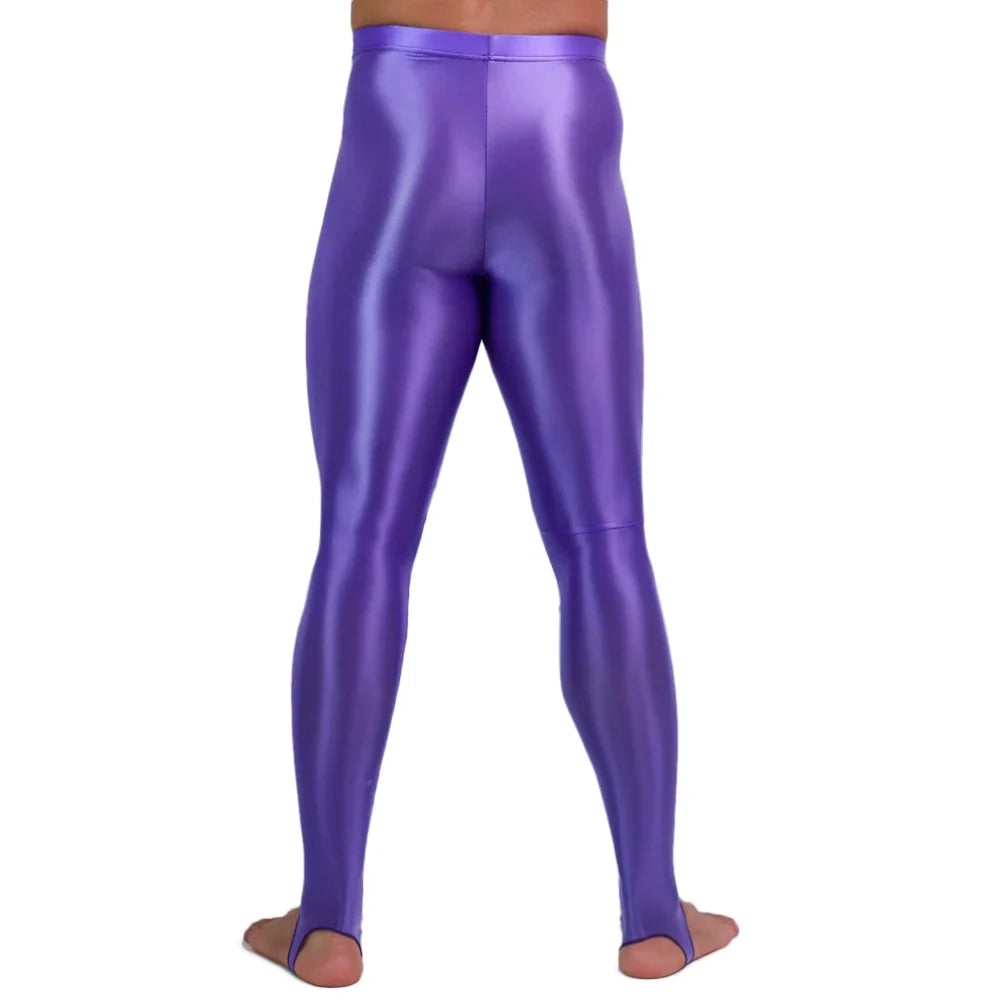 Men's Oil Glossy Sheer High-Stretch Pencil Pants Satin Smooth Leggings