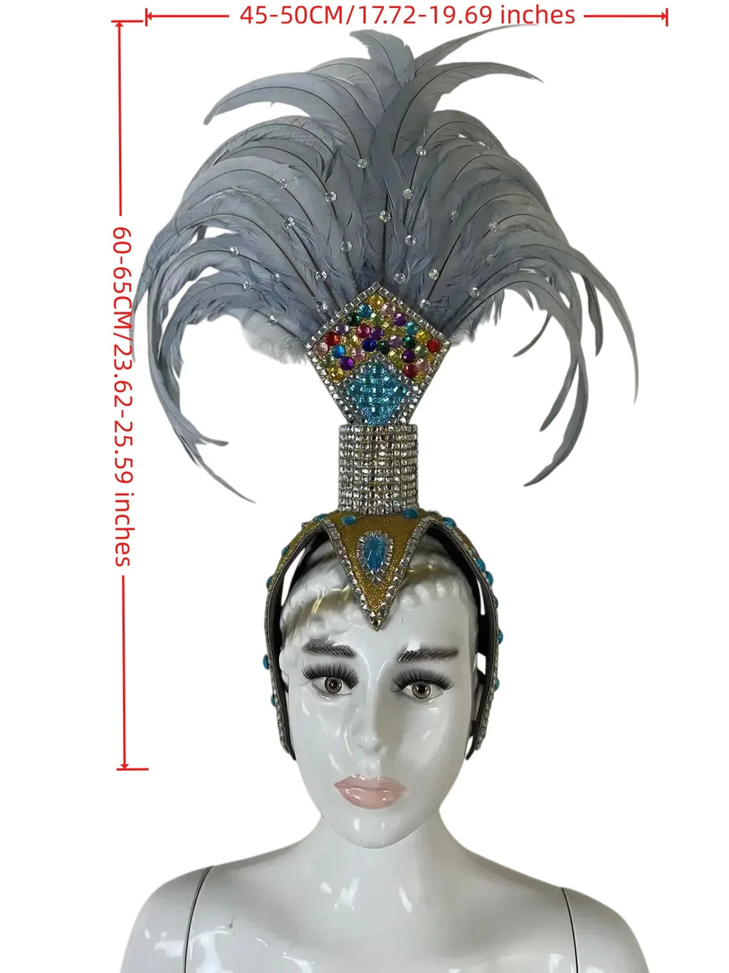 The Stardust Dionysia – Silver & Charcoal Feather Carnival & Masque Ball Headdress