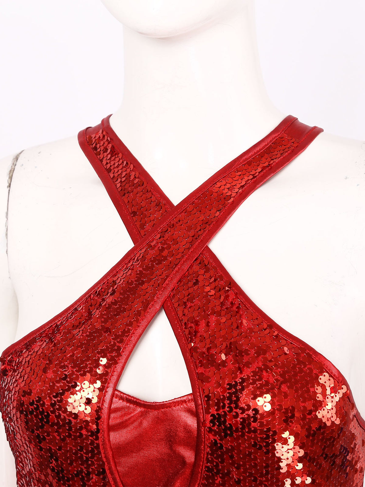 Sequined Fringe Cross-Front Latin Dance Leotard Costume Dress