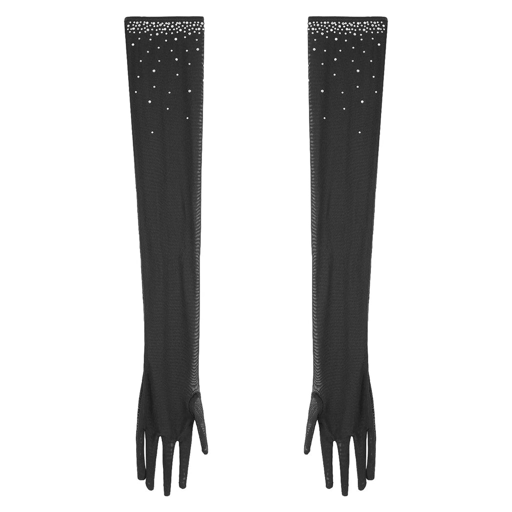 Sparkly Sequin & Fringe Dance Dress with Gloves Latin Stage Performance Costume