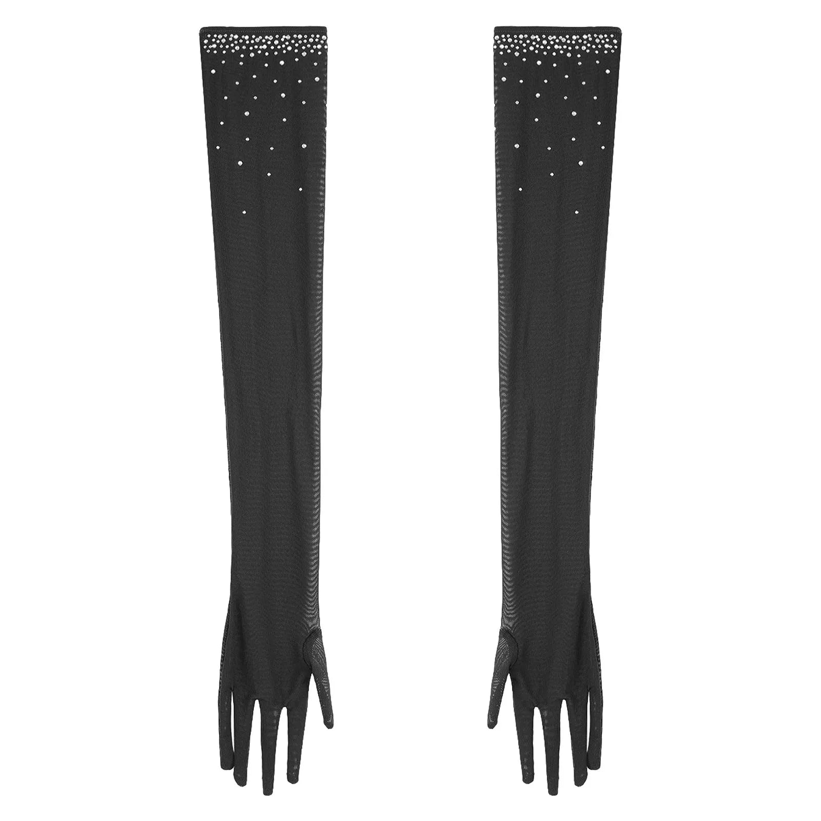 Rhinestone Latin Dance Dress, Mesh Tiered Tassel Bodysuit & Long Gloves Set