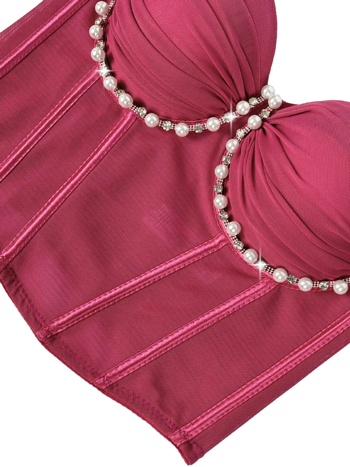 Pearl & Rhinestone Embroidered Bustier Corset Crop Top High Street Bralette