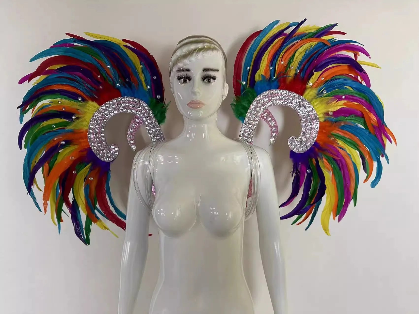 Showgirl Feather Wing Backpiece with Rhinestone Scroll Frames
